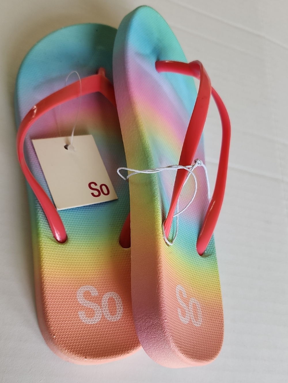 So Rainbow Gradient TieDye Flip Flops with Coral Straps